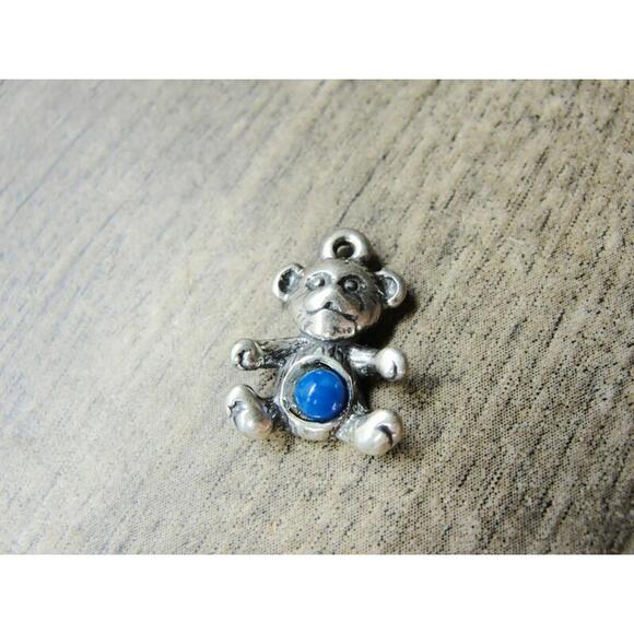 925 Lapis Bear Sterling Silver Pendant Charm Patina Vintage - Picture 2 of 8
